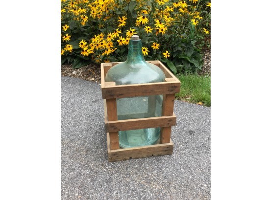 Antique 5 Gallon Blue Glass Bottle And Crate