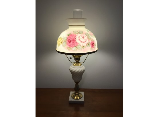 Antique Rose Glass Lamp Shade Marble Base