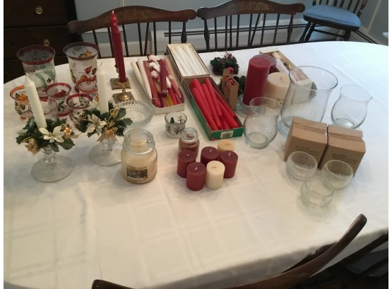 Large Lot Of Candles And Holders