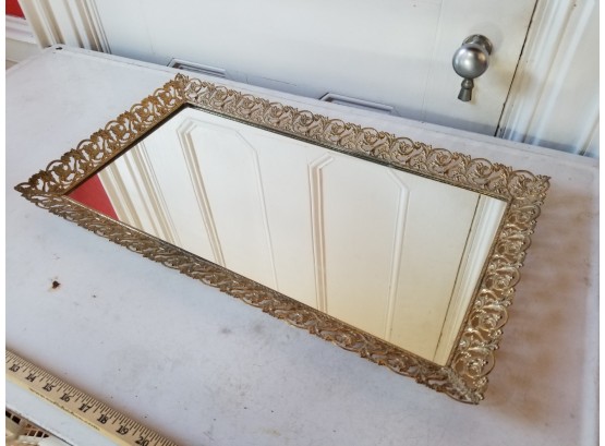 Vintage Brass And Glass Vanity Tray