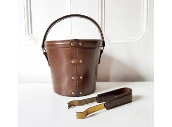 Vintage Leather And Brass Ice Bucket