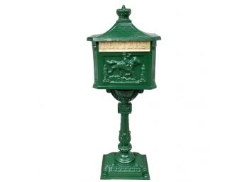 Fabulous Vintage Metal Letterbox - British Racing Green And Brass