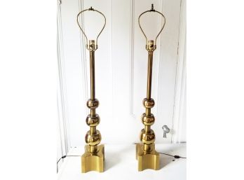 Pair SOLID Smoked Brass Mid Century Lamps