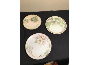 Three Antique Hand Painted Plates - Super Collectible