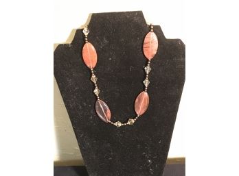 Sterling Silver Pink Stones  And Crystal Necklace
