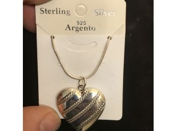 Large Sterling Silver Heart Locket With Sterling Silver Chain - New