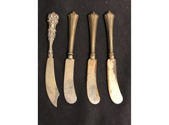Four Antique Sterling Silver Butter Knifes