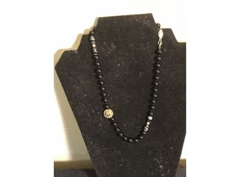 Onyx Round Beads Necklace With 12k Gold Filled Clasp
