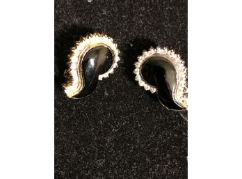 Sterling Silver And Onyx Clip On Earrings