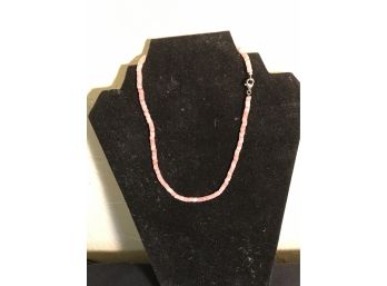 Sterling Silver And Pink Stones (coral ? ) Necklace