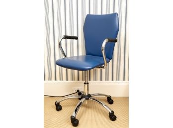 Blue Desk Chair On Casters With Chrome Base