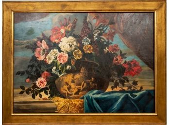 Monnoyer Coupe Decor Oil On Canvas Floral Basket Painting