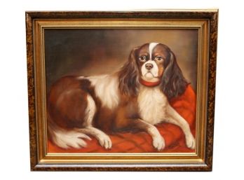 Signed 'Wriker' Oil On Canvas Painting Of A Cavalier King Charles Spaniel Dog