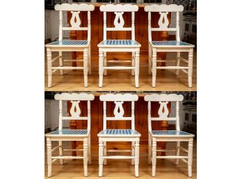 Set Of Six Redford House White Cottage Sideboard Chairs (RETAIL $2,400)