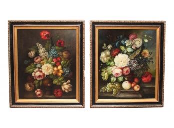 Pair Of Framed Floral Still Life Oil On Canvas Paintings