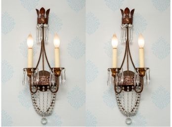 Niermann Weeks Neapolitan Antique Gilt And Polychrome Crystal And Iron Sconces ($4,900)
