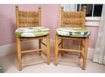 Pair Of Haita Rush Wooden Chairs With Cushions
