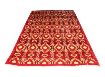 Oriental Pakistan Ikat Red Hand Knotted Area Rug (6' X 9') RETAIL $3,600