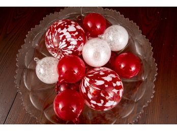 Red And White Hand Blown Glass Balls
