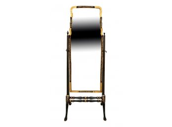 Chinoiserie Black And Gold Gilt Cheval Mirror