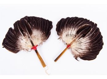 Pair Of Feather Hand Fans