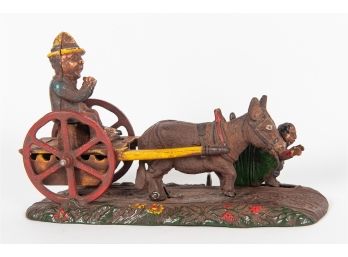 Antique Painted Cast Iron Doorstop In Form Of A Donkey Drawn Cart