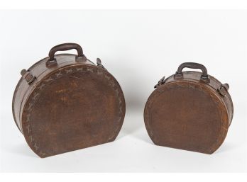 Pair Of Vintage Round Nesting Suitcases