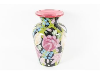 Floral Pattern Black & Pink Vase