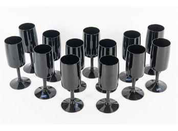 Set Of Bjorkshult Swedish Ultra-Modern Black Champagne Flutes