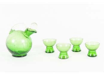 Modern Green Glass Jug And Cup Set