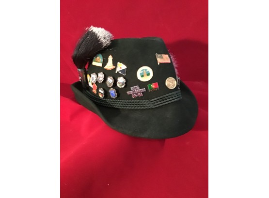Very Cool Hat With Lots Of Vintage Pins