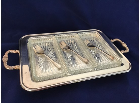 Silver Pate And Cut Glass  Server