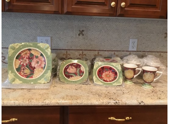 Large Set Of New Floral  Dishes Never Used