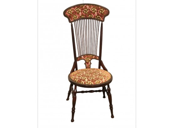 Antique Ladderback Flocked Upholstered Side Chair