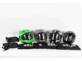 Set Of Four Zeus Motorcycle Helmets