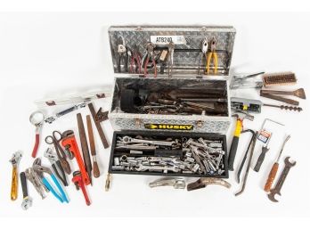 Husky Treadplate Metal Toolbox With Extensive Hand-Tool Collection