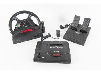 Sega Genesis 16 Bit Game Console With Mad Catz Steering Wheel & Pedals Accessories