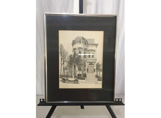 Vintage Black And White Lithograph Done By (Bruce Tackett) With Black Matting Signed Lower Right