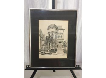 Vintage Black And White Lithograph Done By (Bruce Tackett) With Black Matting Signed Lower Right