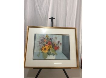 Beautiful Watercolor Still Life Under Glass In Gold Colored Frame Signed (J Humphrey  ?