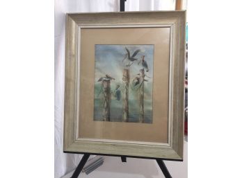 Nice Watercolor Pelicans Signed (M H Betts) Well Listed Artist Part Of A Gallery Label Lower Right On The Back