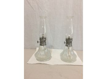 Very Nice Petite Cut Glass Or Crystal Workable Oil Lamps Vintage Signed On The Bottom