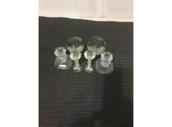 Three Pairs Of Candlestick Holders Smaller Pair Might Be Swarovski