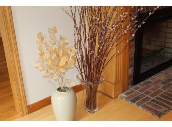 Ceramic And Glass Vases With Decorative Branches