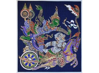 Vintage Traditional Thai Batik Painting On Silk, Unframed 11x11' #3