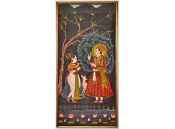Indian Mudhubani Large Canvas Painting, Framed 29x60'