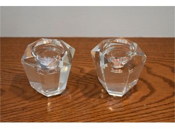 Crystal Candle Stick Holders, A Pair 3'