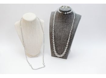 Faceted Crystal Graduated Glass Bead Necklace + Single Strand Crystal Necklace