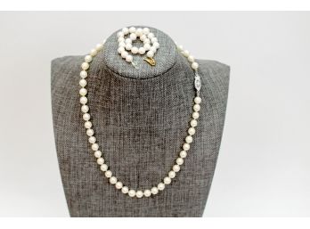 Genuine Pearl Necklace And Bracelet
