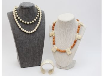 Collection Of Vintage Bone Necklaces And Bracelet